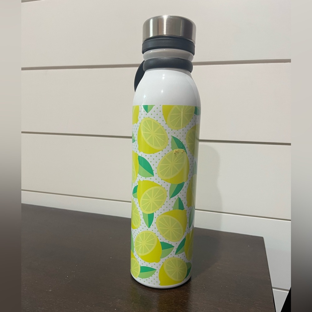 Lemon Patterned White Stainless Steel Water Bottle